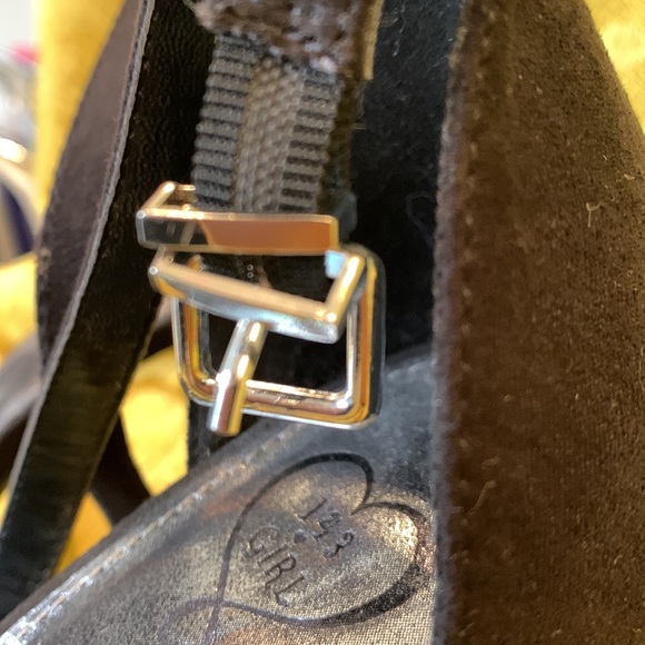 Black open toe ankle strap suede shoes 3 inch block heel for comfort size S 9 - Picture 6 of 8